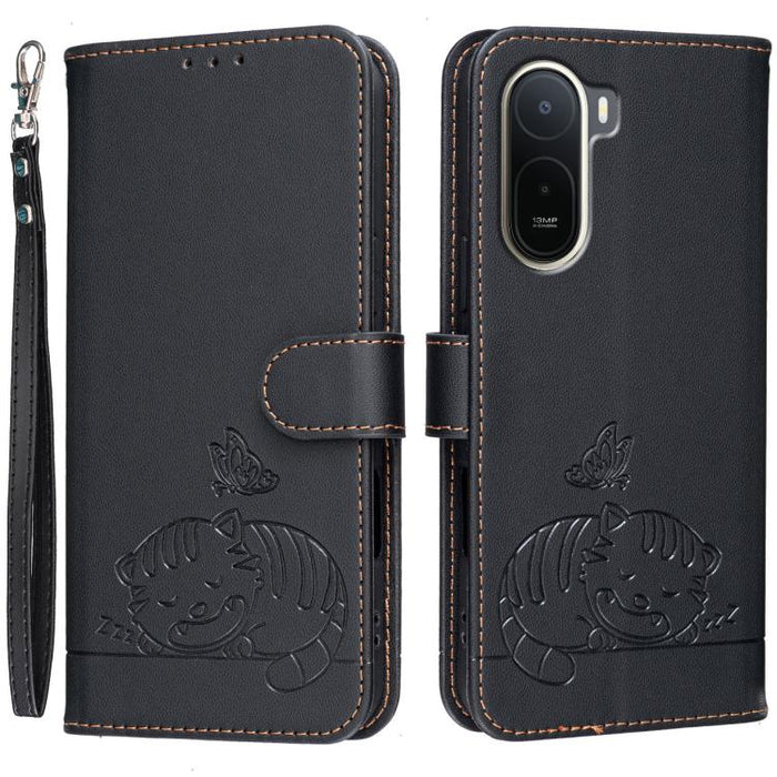 Funda para teléfono de piel vegana con estampado RFID de mariposa y gato, con correa., For Redmi 15a 5G, For Redmi A7 Pro 4G 171mm, For Redmi Turbo 5 Max / Poco X8 Pro Max 5G, For Redmi Turbo 5 / Poco X8 Pro 5G, For Redmi K90 ProMax / Poco F8 Ultra    ...