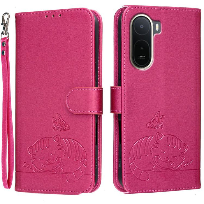 Funda para teléfono de piel vegana con estampado RFID de mariposa y gato, con correa., For Redmi 15a 5G, For Redmi A7 Pro 4G 171mm, For Redmi Turbo 5 Max / Poco X8 Pro Max 5G, For Redmi Turbo 5 / Poco X8 Pro 5G, For Redmi K90 ProMax / Poco F8 Ultra    ...