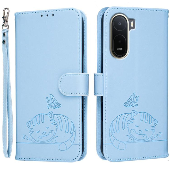 Funda para teléfono de piel vegana con estampado RFID de mariposa y gato, con correa., For Redmi 15a 5G, For Redmi A7 Pro 4G 171mm, For Redmi Turbo 5 Max / Poco X8 Pro Max 5G, For Redmi Turbo 5 / Poco X8 Pro 5G, For Redmi K90 ProMax / Poco F8 Ultra    ...