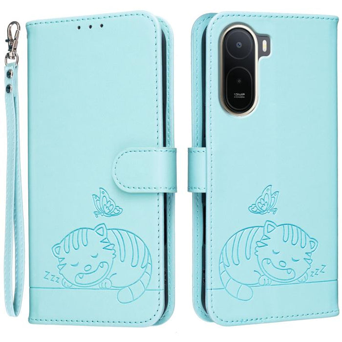 Funda para teléfono de piel vegana con estampado RFID de mariposa y gato, con correa., For Redmi 15a 5G, For Redmi A7 Pro 4G 171mm, For Redmi Turbo 5 Max / Poco X8 Pro Max 5G, For Redmi Turbo 5 / Poco X8 Pro 5G, For Redmi K90 ProMax / Poco F8 Ultra    ...
