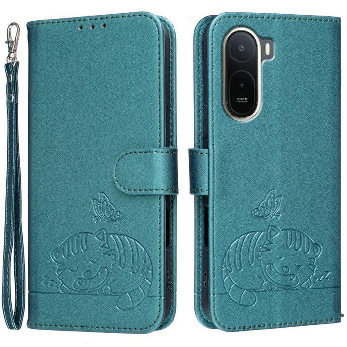 Funda para teléfono de piel vegana con estampado RFID de mariposa y gato, con correa., For Redmi 15a 5G, For Redmi A7 Pro 4G 171mm, For Redmi Turbo 5 Max / Poco X8 Pro Max 5G, For Redmi Turbo 5 / Poco X8 Pro 5G, For Redmi K90 ProMax / Poco F8 Ultra    ...