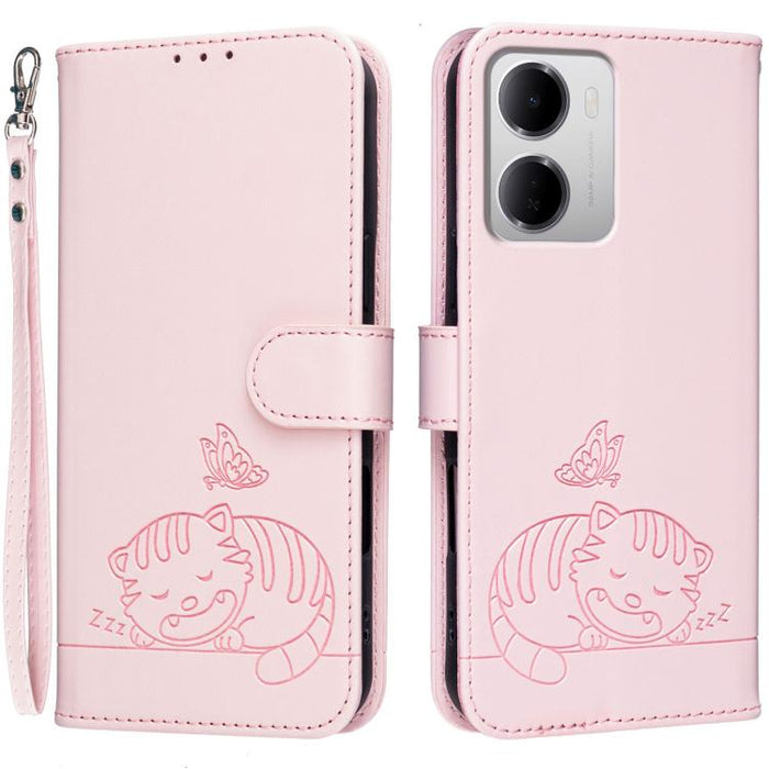 Funda para teléfono de piel vegana con estampado RFID de mariposa y gato, con correa., For Redmi 15a 5G, For Redmi A7 Pro 4G 171mm, For Redmi Turbo 5 Max / Poco X8 Pro Max 5G, For Redmi Turbo 5 / Poco X8 Pro 5G, For Redmi K90 ProMax / Poco F8 Ultra    ...
