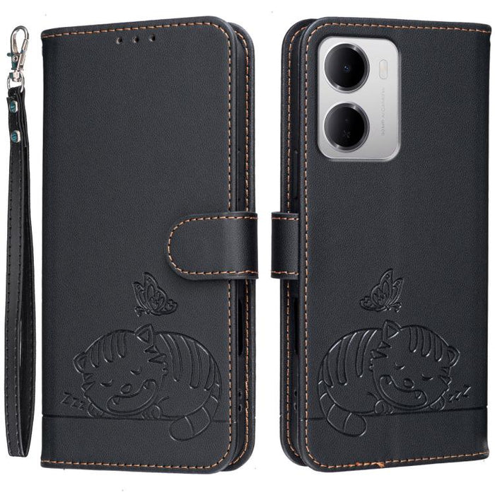 Funda para teléfono de piel vegana con estampado RFID de mariposa y gato, con correa., For Redmi 15a 5G, For Redmi A7 Pro 4G 171mm, For Redmi Turbo 5 Max / Poco X8 Pro Max 5G, For Redmi Turbo 5 / Poco X8 Pro 5G, For Redmi K90 ProMax / Poco F8 Ultra    ...