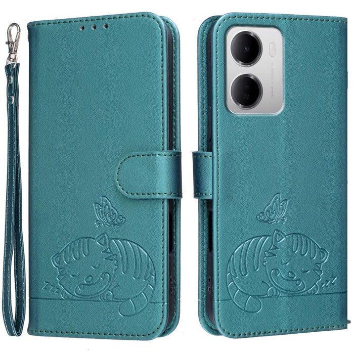 Funda para teléfono de piel vegana con estampado RFID de mariposa y gato, con correa., For Redmi 15a 5G, For Redmi A7 Pro 4G 171mm, For Redmi Turbo 5 Max / Poco X8 Pro Max 5G, For Redmi Turbo 5 / Poco X8 Pro 5G, For Redmi K90 ProMax / Poco F8 Ultra    ...