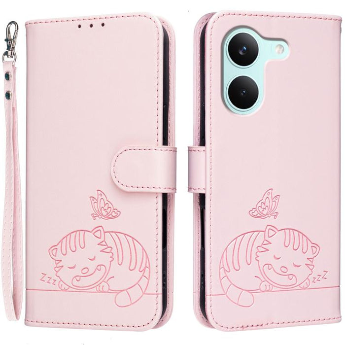Funda para teléfono de piel vegana con estampado RFID de mariposa y gato, con correa., For Redmi 15a 5G, For Redmi A7 Pro 4G 171mm, For Redmi Turbo 5 Max / Poco X8 Pro Max 5G, For Redmi Turbo 5 / Poco X8 Pro 5G, For Redmi K90 ProMax / Poco F8 Ultra    ...