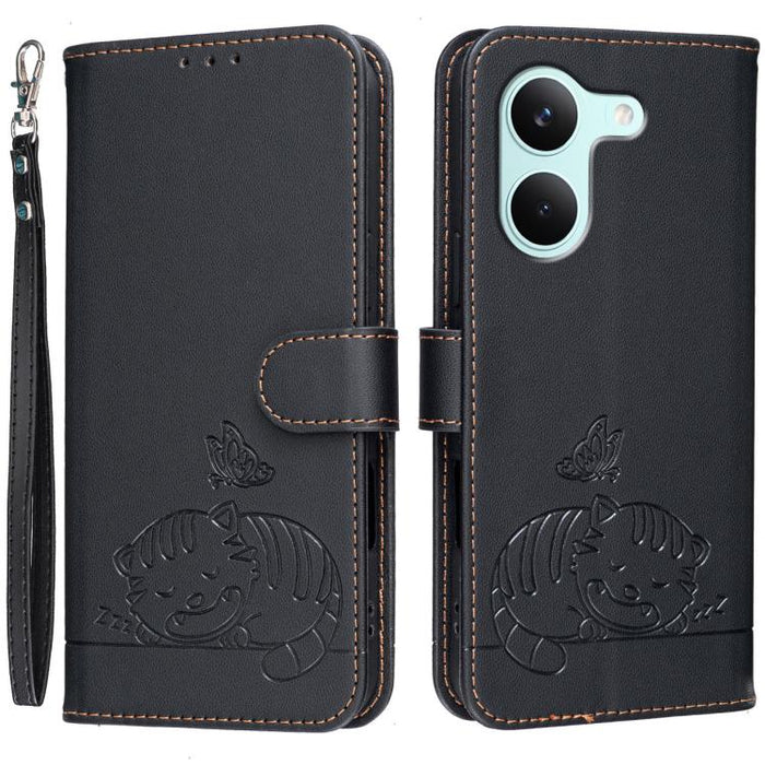 Funda para teléfono de piel vegana con estampado RFID de mariposa y gato, con correa., For Redmi 15a 5G, For Redmi A7 Pro 4G 171mm, For Redmi Turbo 5 Max / Poco X8 Pro Max 5G, For Redmi Turbo 5 / Poco X8 Pro 5G, For Redmi K90 ProMax / Poco F8 Ultra    ...
