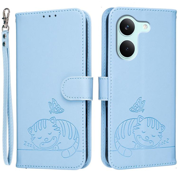 Funda para teléfono de piel vegana con estampado RFID de mariposa y gato, con correa., For Redmi 15a 5G, For Redmi A7 Pro 4G 171mm, For Redmi Turbo 5 Max / Poco X8 Pro Max 5G, For Redmi Turbo 5 / Poco X8 Pro 5G, For Redmi K90 ProMax / Poco F8 Ultra    ...