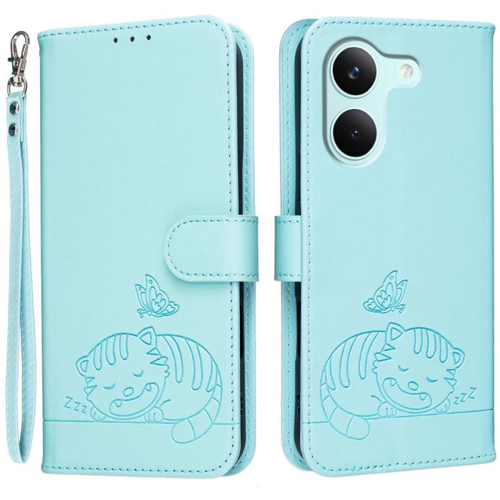 Funda para teléfono de piel vegana con estampado RFID de mariposa y gato, con correa., For Redmi 15a 5G, For Redmi A7 Pro 4G 171mm, For Redmi Turbo 5 Max / Poco X8 Pro Max 5G, For Redmi Turbo 5 / Poco X8 Pro 5G, For Redmi K90 ProMax / Poco F8 Ultra    ...