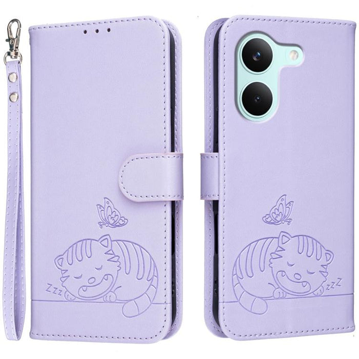 Funda para teléfono de piel vegana con estampado RFID de mariposa y gato, con correa., For Redmi 15a 5G, For Redmi A7 Pro 4G 171mm, For Redmi Turbo 5 Max / Poco X8 Pro Max 5G, For Redmi Turbo 5 / Poco X8 Pro 5G, For Redmi K90 ProMax / Poco F8 Ultra    ...