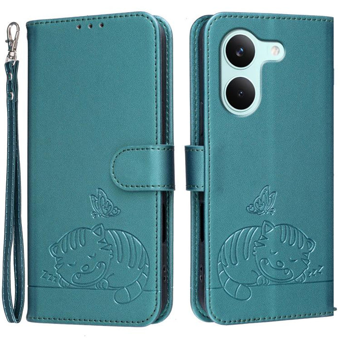 Funda para teléfono de piel vegana con estampado RFID de mariposa y gato, con correa., For Redmi 15a 5G, For Redmi A7 Pro 4G 171mm, For Redmi Turbo 5 Max / Poco X8 Pro Max 5G, For Redmi Turbo 5 / Poco X8 Pro 5G, For Redmi K90 ProMax / Poco F8 Ultra    ...