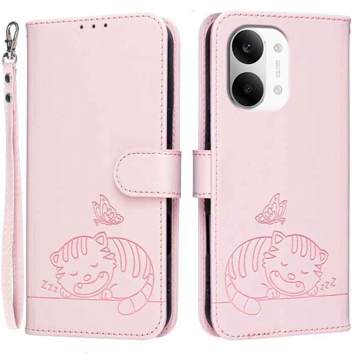 Funda para teléfono de piel vegana con estampado RFID de mariposa y gato, con correa., For Redmi 15a 5G, For Redmi A7 Pro 4G 171mm, For Redmi Turbo 5 Max / Poco X8 Pro Max 5G, For Redmi Turbo 5 / Poco X8 Pro 5G, For Redmi K90 ProMax / Poco F8 Ultra    ...