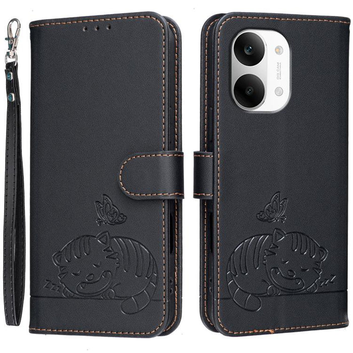 Funda para teléfono de piel vegana con estampado RFID de mariposa y gato, con correa., For Redmi 15a 5G, For Redmi A7 Pro 4G 171mm, For Redmi Turbo 5 Max / Poco X8 Pro Max 5G, For Redmi Turbo 5 / Poco X8 Pro 5G, For Redmi K90 ProMax / Poco F8 Ultra    ...