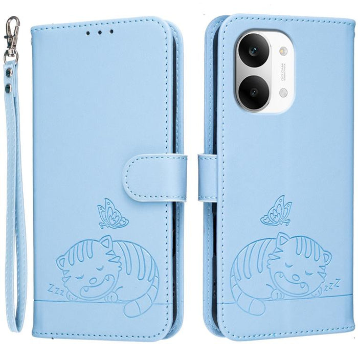 Funda para teléfono de piel vegana con estampado RFID de mariposa y gato, con correa., For Redmi 15a 5G, For Redmi A7 Pro 4G 171mm, For Redmi Turbo 5 Max / Poco X8 Pro Max 5G, For Redmi Turbo 5 / Poco X8 Pro 5G, For Redmi K90 ProMax / Poco F8 Ultra    ...