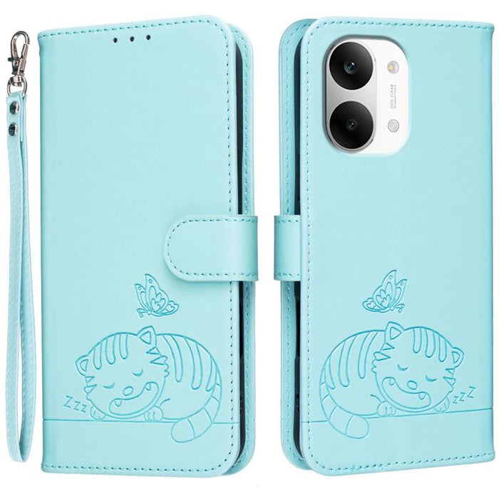 Funda para teléfono de piel vegana con estampado RFID de mariposa y gato, con correa., For Redmi 15a 5G, For Redmi A7 Pro 4G 171mm, For Redmi Turbo 5 Max / Poco X8 Pro Max 5G, For Redmi Turbo 5 / Poco X8 Pro 5G, For Redmi K90 ProMax / Poco F8 Ultra    ...