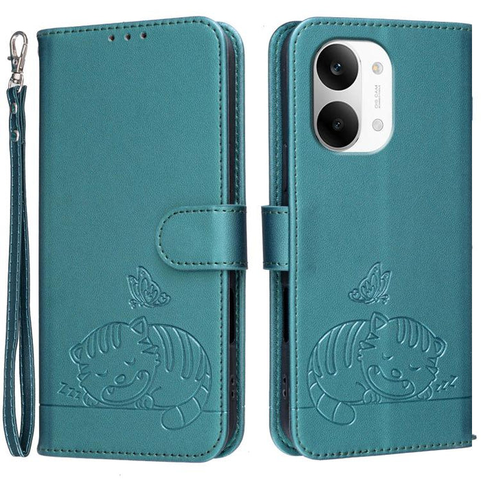 Funda para teléfono de piel vegana con estampado RFID de mariposa y gato, con correa., For Redmi 15a 5G, For Redmi A7 Pro 4G 171mm, For Redmi Turbo 5 Max / Poco X8 Pro Max 5G, For Redmi Turbo 5 / Poco X8 Pro 5G, For Redmi K90 ProMax / Poco F8 Ultra    ...
