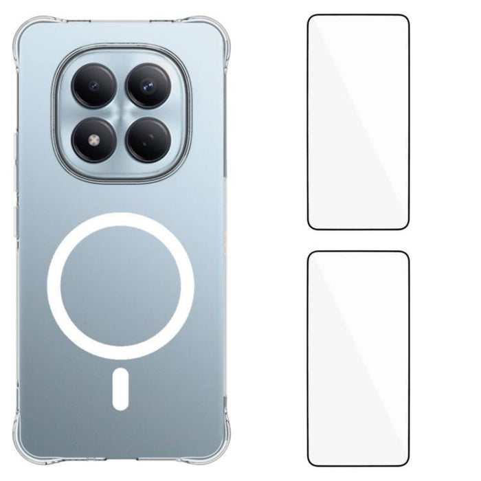 Funda para teléfono WANLONFENG transparente magnética de cuatro esquinas a prueba de golpes de TPU con 2 protectores de pantalla., For Redmi Note 15 Pro+ 5G Global 163.3mm, For Redmi Note 15 5G Global / Poco M8 5G, For Redmi Note 15 4G Global 164mm    ...