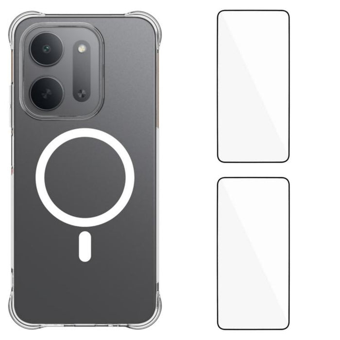 Funda para teléfono WANLONFENG transparente magnética de cuatro esquinas a prueba de golpes de TPU con 2 protectores de pantalla., For Redmi Note 15 Pro+ 5G Global 163.3mm, For Redmi Note 15 5G Global / Poco M8 5G, For Redmi Note 15 4G Global 164mm    ...
