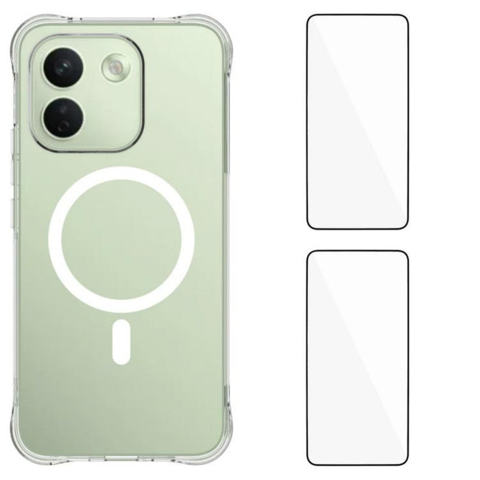 Funda para teléfono WANLONFENG transparente magnética de cuatro esquinas a prueba de golpes de TPU con 2 protectores de pantalla., For Redmi Note 15 Pro+ 5G Global 163.3mm, For Redmi Note 15 5G Global / Poco M8 5G, For Redmi Note 15 4G Global 164mm    ...