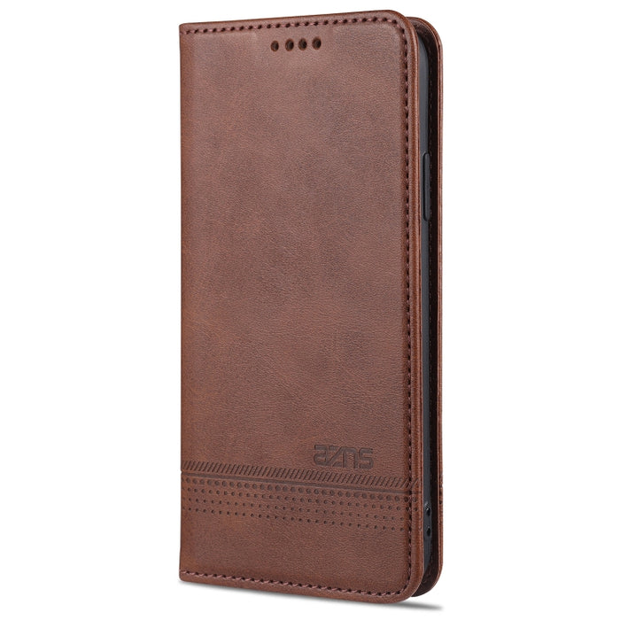 AZNS Funda de cuero con tapa horizontal con textura de becerro magnético con ranuras para tarjetas y soporte y billetera para iPhone X / XS