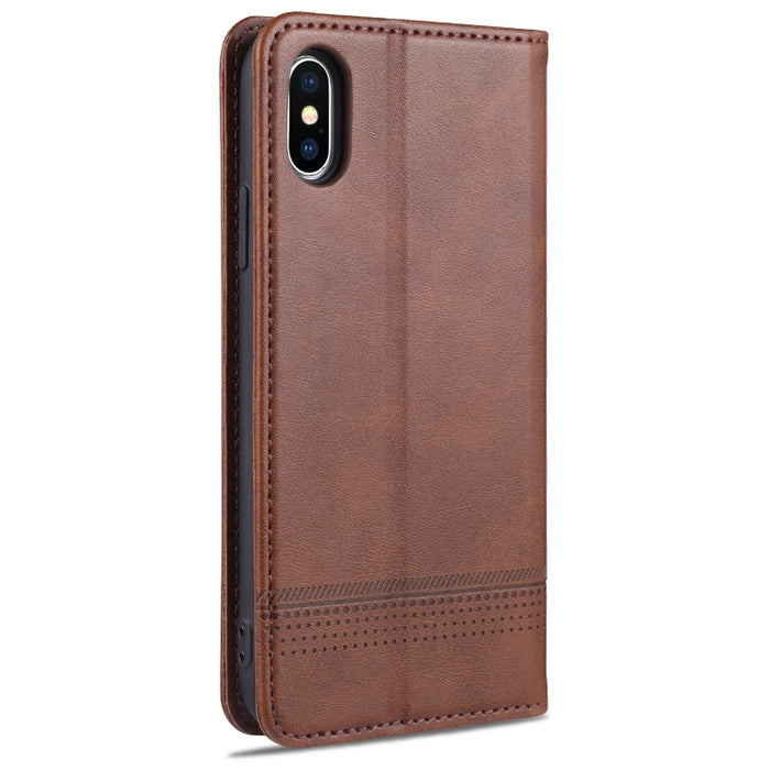 AZNS Funda de cuero con tapa horizontal con textura de becerro magnético con ranuras para tarjetas y soporte y billetera para iPhone X / XS