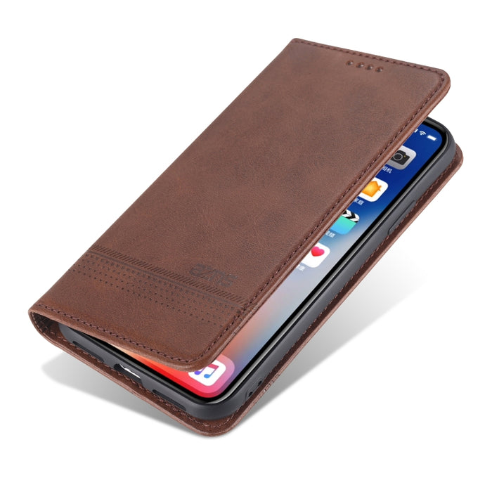 AZNS Funda de cuero con tapa horizontal con textura de becerro magnético con ranuras para tarjetas y soporte y billetera para iPhone X / XS