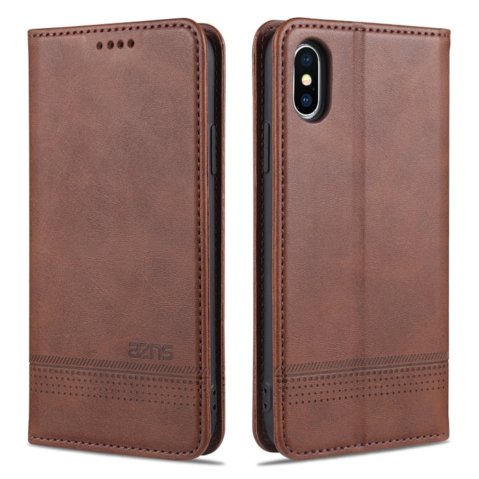 AZNS Funda de cuero con tapa horizontal con textura de becerro magnético con ranuras para tarjetas y soporte y billetera para iPhone X / XS