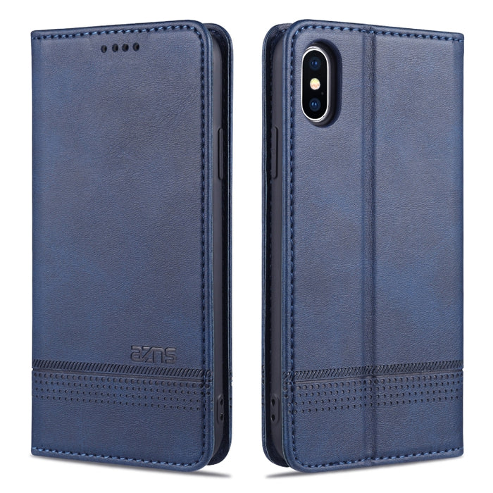 AZNS Funda de cuero con tapa horizontal con textura de becerro magnético con ranuras para tarjetas y soporte y billetera para iPhone X / XS