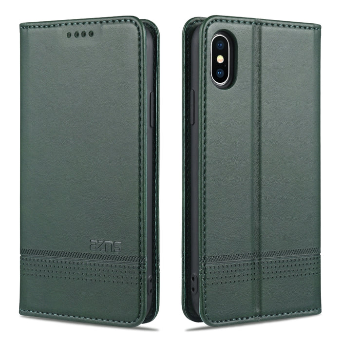 AZNS Funda de cuero con tapa horizontal con textura de becerro magnético con ranuras para tarjetas y soporte y billetera para iPhone X / XS