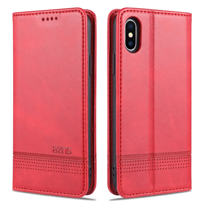 AZNS Funda de cuero con tapa horizontal con textura de becerro magnético con ranuras para tarjetas y soporte y billetera para iPhone X / XS