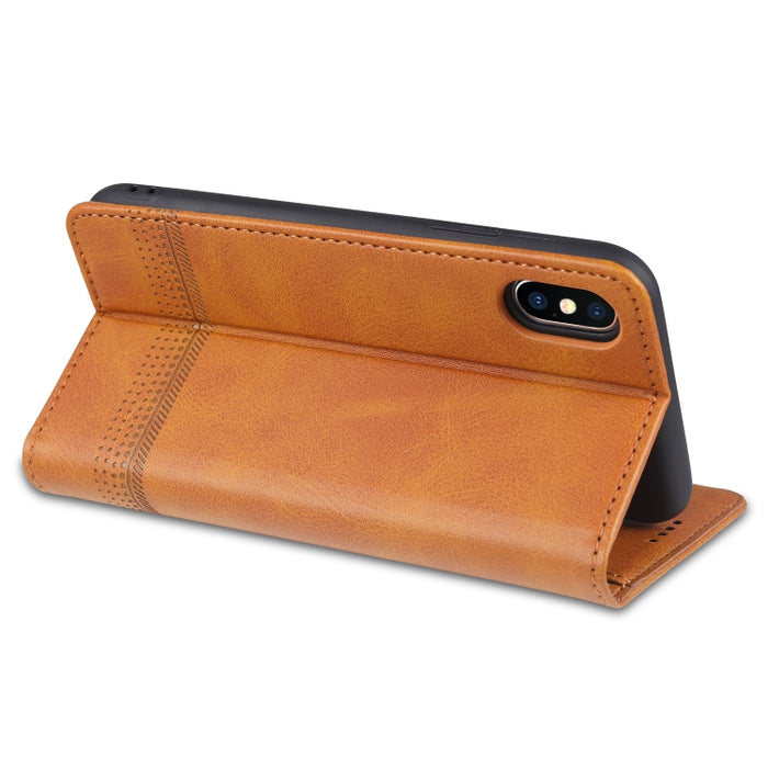 AZNS Funda de cuero con tapa horizontal con textura de becerro magnético con ranuras para tarjetas y soporte y billetera para iPhone X / XS