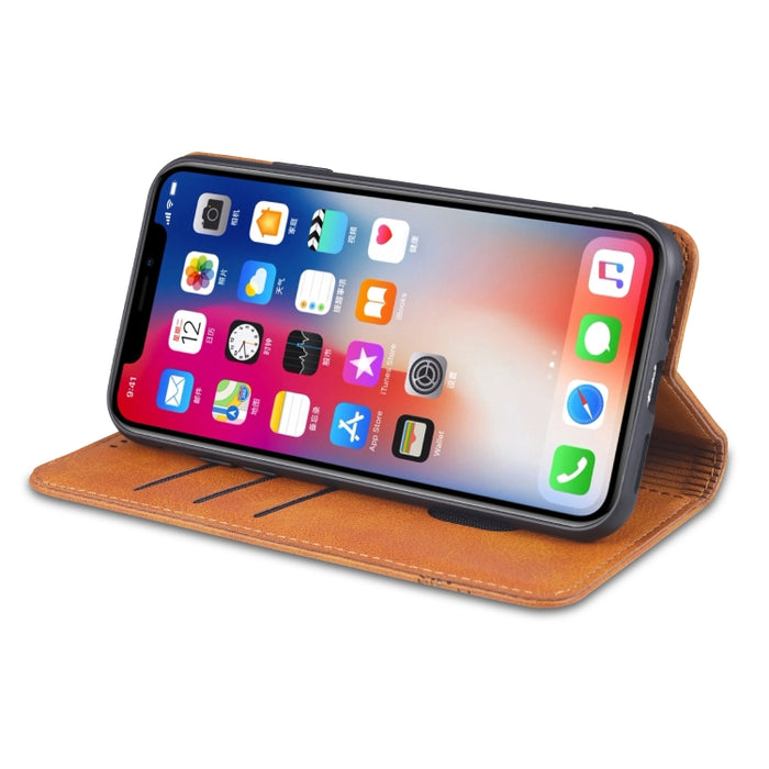 AZNS Funda de cuero con tapa horizontal con textura de becerro magnético con ranuras para tarjetas y soporte y billetera para iPhone X / XS