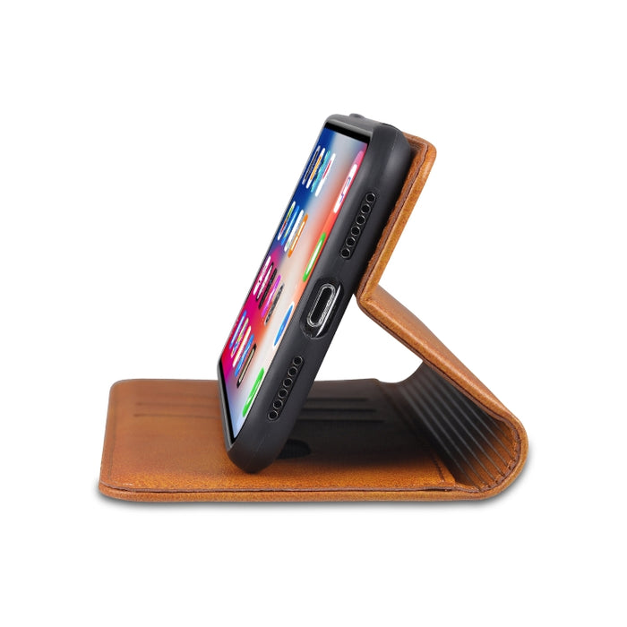 AZNS Funda de cuero con tapa horizontal con textura de becerro magnético con ranuras para tarjetas y soporte y billetera para iPhone X / XS
