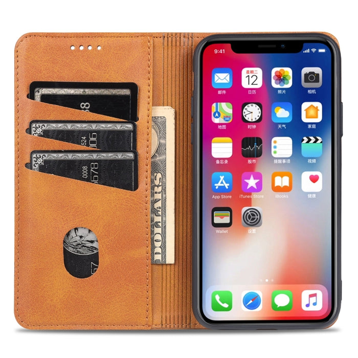 AZNS Funda de cuero con tapa horizontal con textura de becerro magnético con ranuras para tarjetas y soporte y billetera para iPhone X / XS