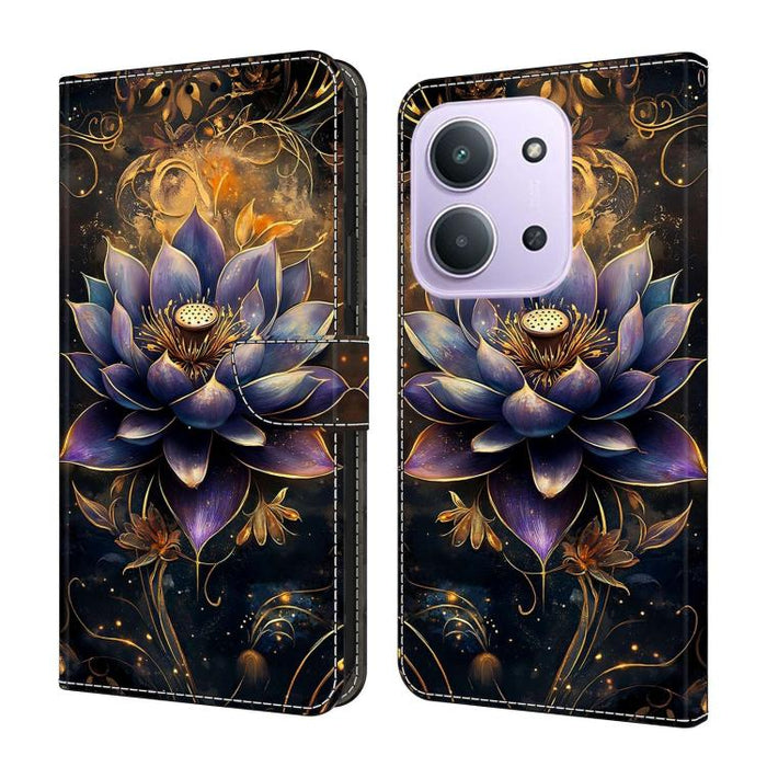 Funda para teléfono de cuero vegano pintado con efecto cristal, For Redmi 15C 5G/4G Global 171mm, For Redmi Note 14 4G 164.84mm, For Redmi Note 14 Pro 4G/5G