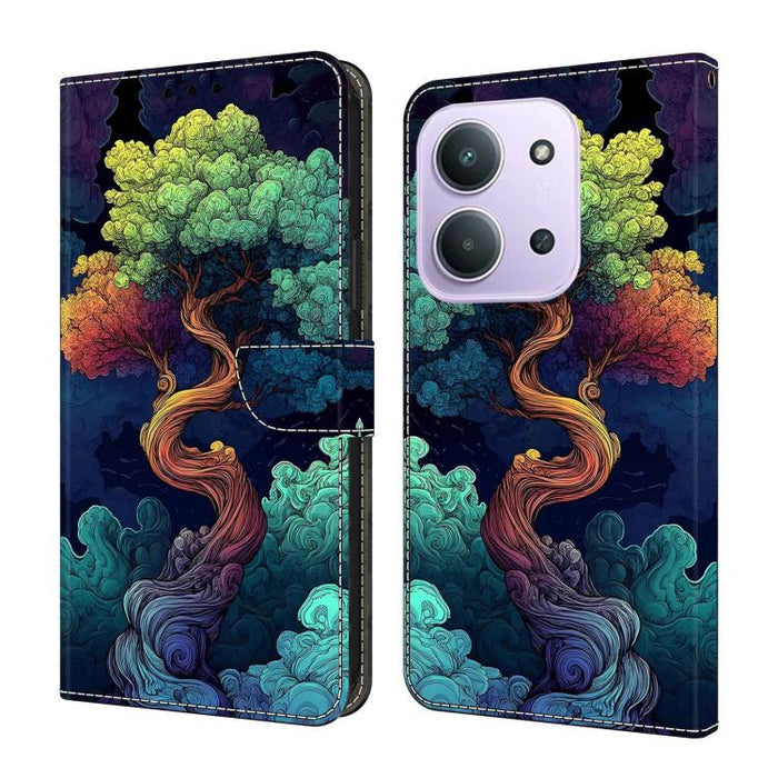 Funda para teléfono de cuero vegano pintado con efecto cristal, For Redmi 15C 5G/4G Global 171mm, For Redmi Note 14 4G 164.84mm, For Redmi Note 14 Pro 4G/5G