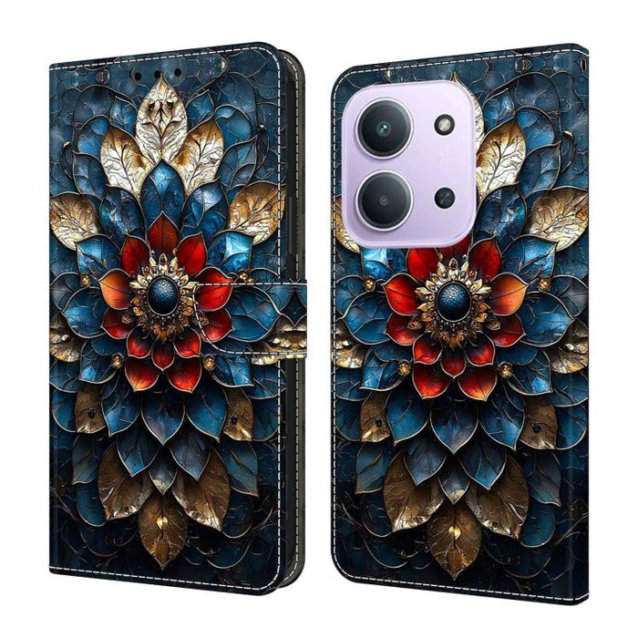 Funda para teléfono de cuero vegano pintado con efecto cristal, For Redmi 15C 5G/4G Global 171mm, For Redmi Note 14 4G 164.84mm, For Redmi Note 14 Pro 4G/5G