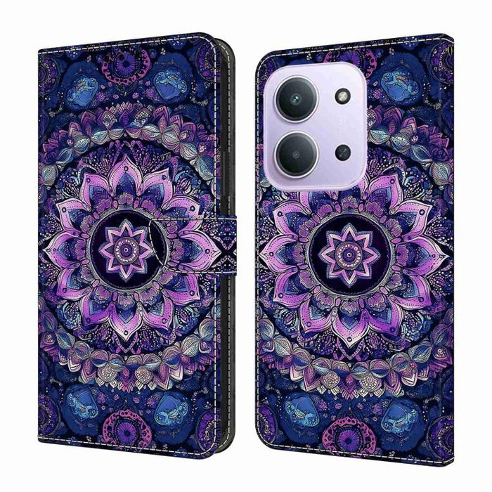 Funda para teléfono de cuero vegano pintado con efecto cristal, For Redmi 15C 5G/4G Global 171mm, For Redmi Note 14 4G 164.84mm, For Redmi Note 14 Pro 4G/5G