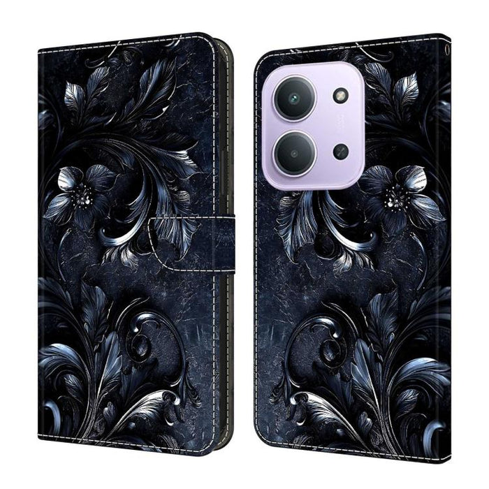 Funda para teléfono de cuero vegano pintado con efecto cristal, For Redmi 15C 5G/4G Global 171mm, For Redmi Note 14 4G 164.84mm, For Redmi Note 14 Pro 4G/5G