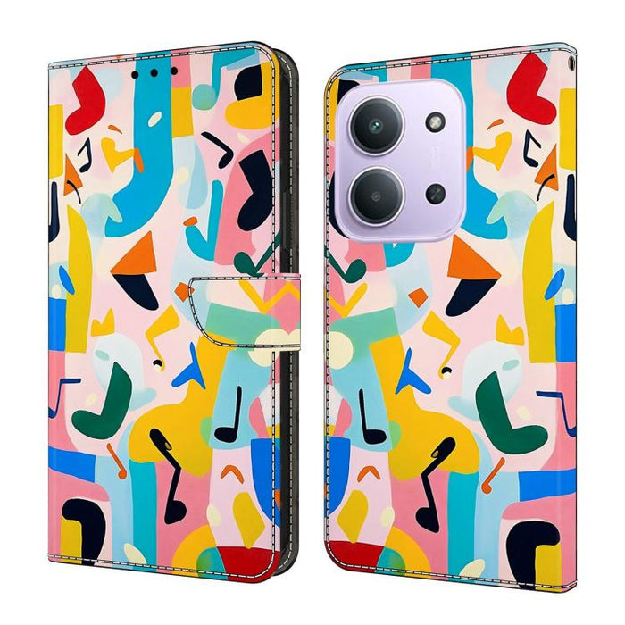 Funda para teléfono de cuero vegano pintado con efecto cristal, For Redmi 15C 5G/4G Global 171mm, For Redmi Note 14 4G 164.84mm, For Redmi Note 14 Pro 4G/5G