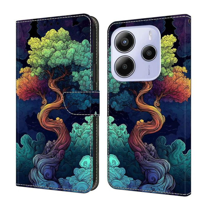 Funda para teléfono de cuero vegano pintado con efecto cristal, For Redmi 15C 5G/4G Global 171mm, For Redmi Note 14 4G 164.84mm, For Redmi Note 14 Pro 4G/5G
