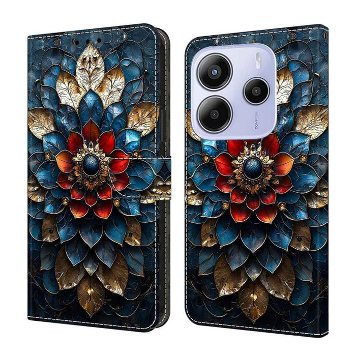 Funda para teléfono de cuero vegano pintado con efecto cristal, For Redmi 15C 5G/4G Global 171mm, For Redmi Note 14 4G 164.84mm, For Redmi Note 14 Pro 4G/5G