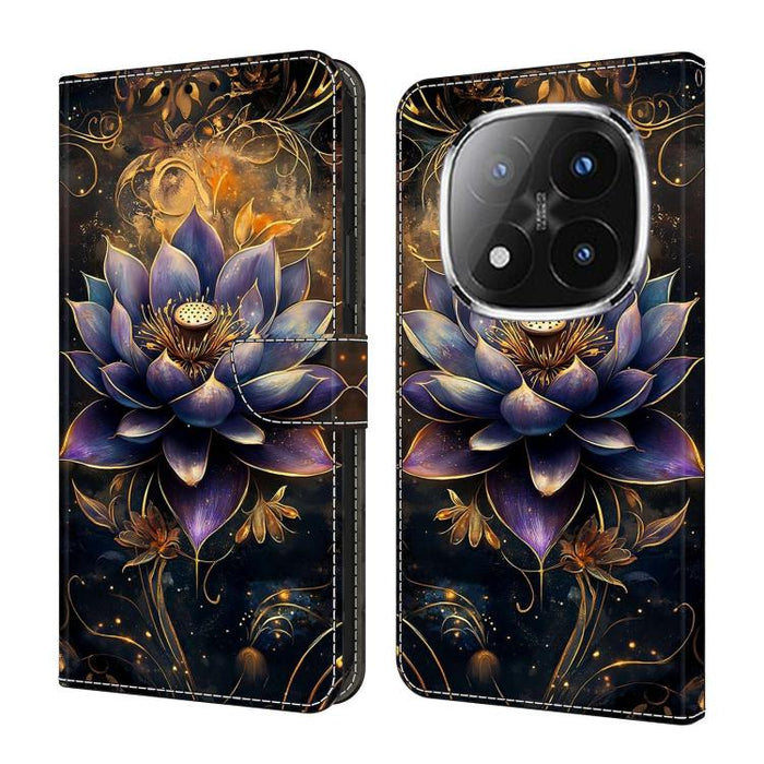 Funda para teléfono de cuero vegano pintado con efecto cristal, For Redmi Note 14 4G 163.25mm, For Redmi Note 14 5G, For Redmi Note 14 Pro+ 5G
