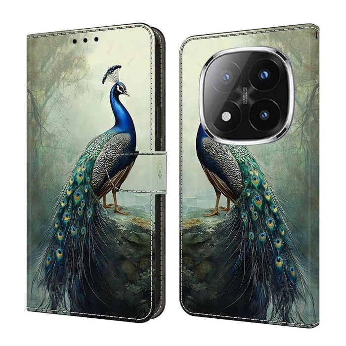 Funda para teléfono de cuero vegano pintado con efecto cristal, For Redmi Note 14 4G 163.25mm, For Redmi Note 14 5G, For Redmi Note 14 Pro+ 5G