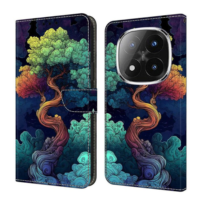 Funda para teléfono de cuero vegano pintado con efecto cristal, For Redmi Note 14 4G 163.25mm, For Redmi Note 14 5G, For Redmi Note 14 Pro+ 5G