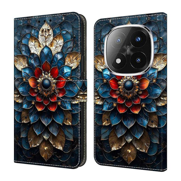Funda para teléfono de cuero vegano pintado con efecto cristal, For Redmi Note 14 4G 163.25mm, For Redmi Note 14 5G, For Redmi Note 14 Pro+ 5G