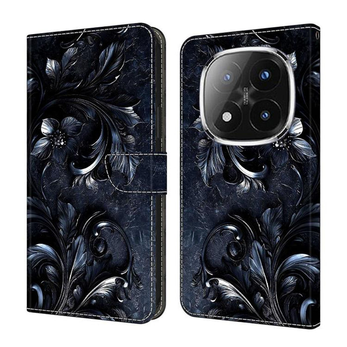 Funda para teléfono de cuero vegano pintado con efecto cristal, For Redmi Note 14 4G 163.25mm, For Redmi Note 14 5G, For Redmi Note 14 Pro+ 5G