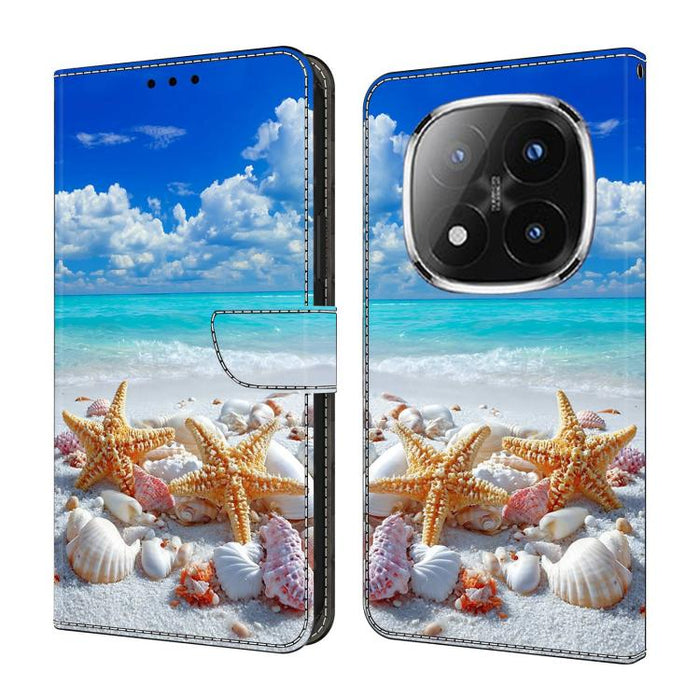 Funda para teléfono de cuero vegano pintado con efecto cristal, For Redmi Note 14 4G 163.25mm, For Redmi Note 14 5G, For Redmi Note 14 Pro+ 5G