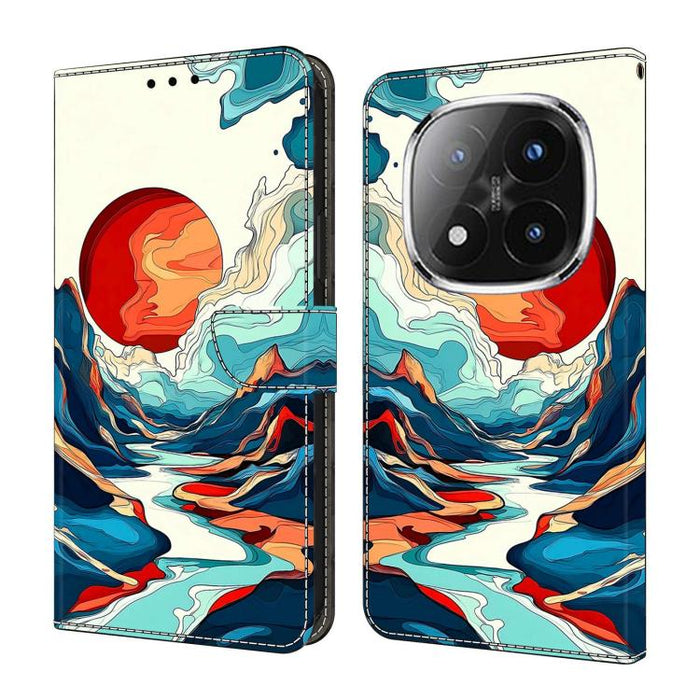 Funda para teléfono de cuero vegano pintado con efecto cristal, For Redmi Note 14 4G 163.25mm, For Redmi Note 14 5G, For Redmi Note 14 Pro+ 5G