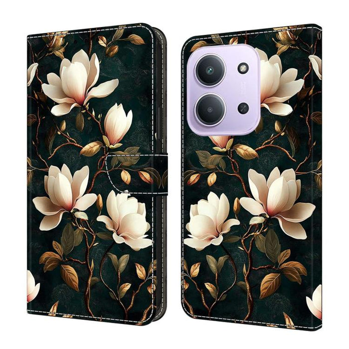 Funda para teléfono de cuero vegano pintado con efecto cristal, For Redmi 15C 5G/4G Global 171mm, For Redmi Note 14 4G 164.84mm, For Redmi Note 14 Pro 4G/5G