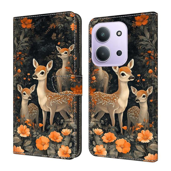 Funda para teléfono de cuero vegano pintado con efecto cristal, For Redmi 15C 5G/4G Global 171mm, For Redmi Note 14 4G 164.84mm, For Redmi Note 14 Pro 4G/5G